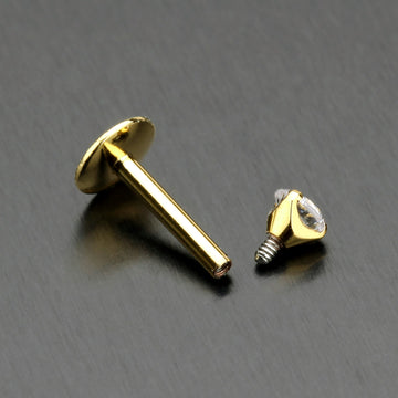 Detail View 1 of Golden Gem Top Prong Set Steel Labret-Clear Gem